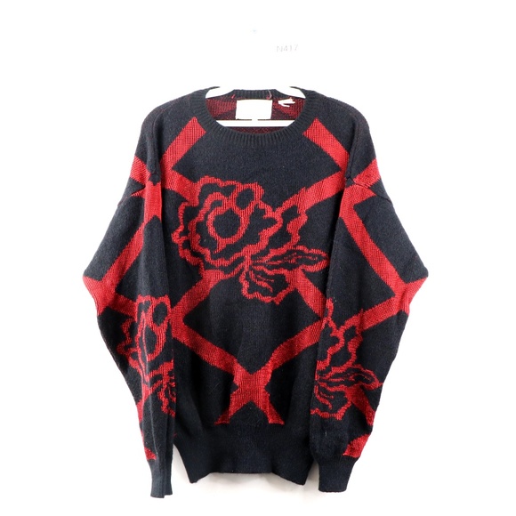 Vintage 90s Streetwear Abstract Knit Rose Sweater - Picture 1 of 8
